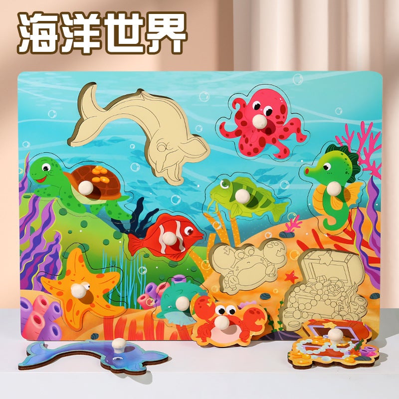 Temu Hishin Hand Grab Board Matching Jigsaw Puzzle Board Children'S Enlightenment Early Education Educational Wooden Toys - Image 1